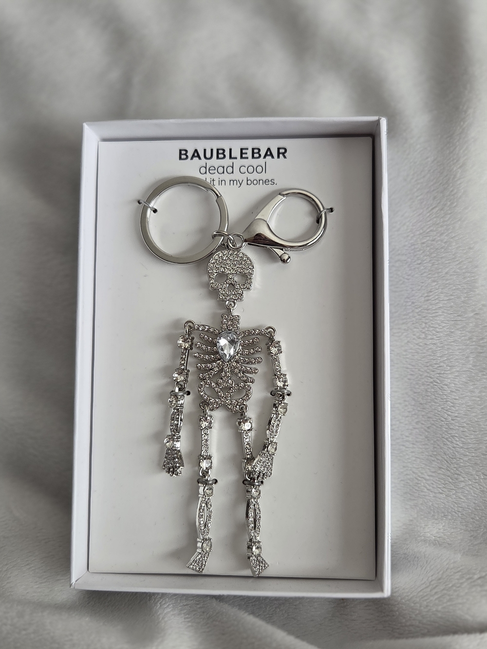 BaubleBar Silver Crystal Skeleton Key & Card Holder Charm